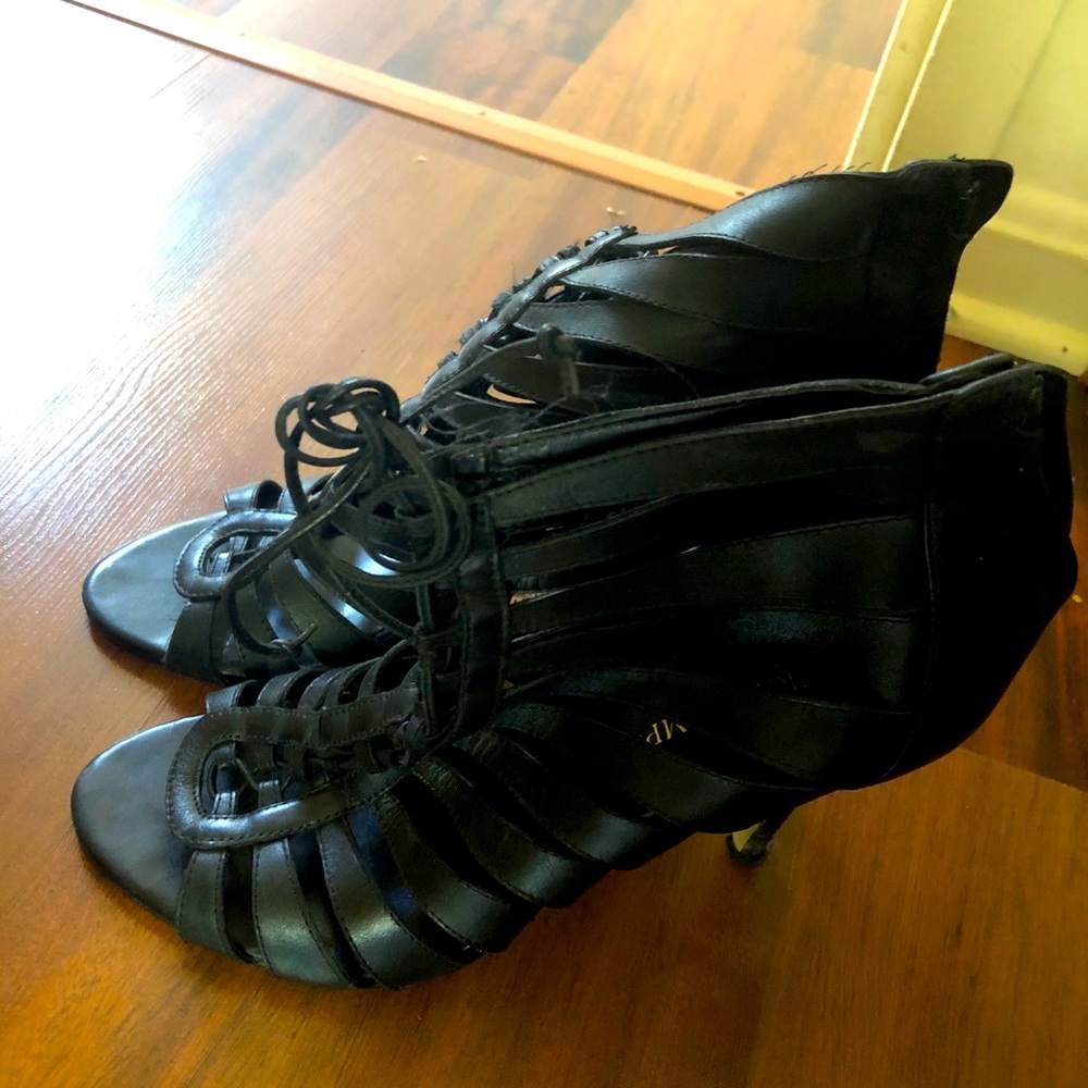 Ivanka Trump - Black Leather Strappy Sandal/Heel